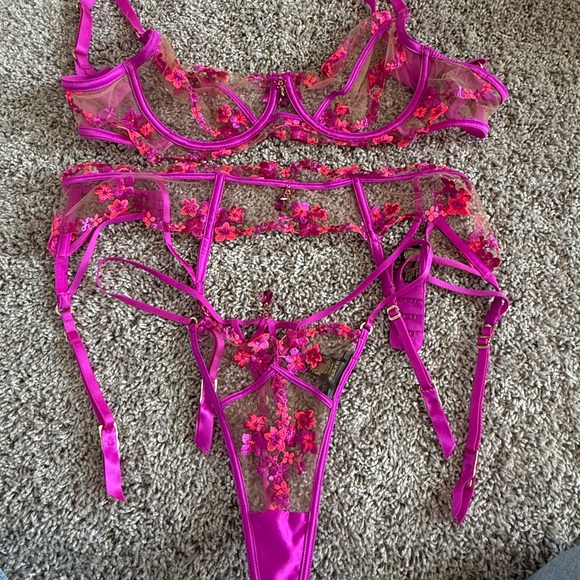 Honey Birdette Other - Honey Birdette Fuchsia Floral Lace Bra Set